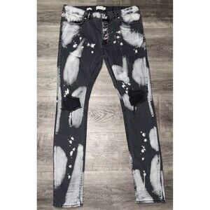 TOPMAN Mens Skinny Ripped Gray Jeans Paint Splatter Design Size 34R